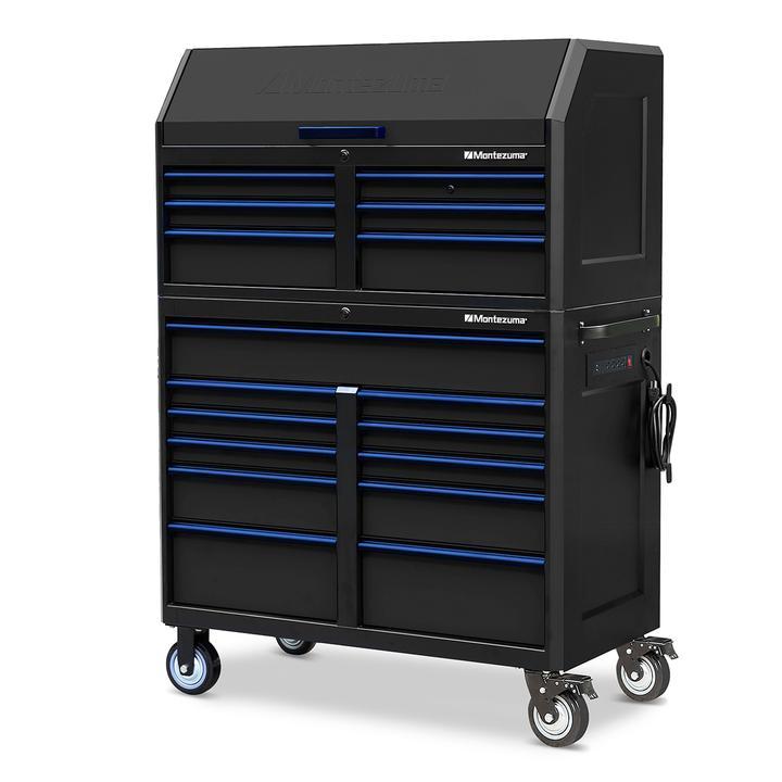 Montezuma 46 X 24 Inch Tool Box Rolling Tool Cabinet With Multiple Power Outlets & Drawers - Senior.com Tool Cabinets